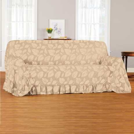 Leaf Pattern Ruffled Furniture Throw Cover Leaf Pattern Ruffled Furniture Throw Cover