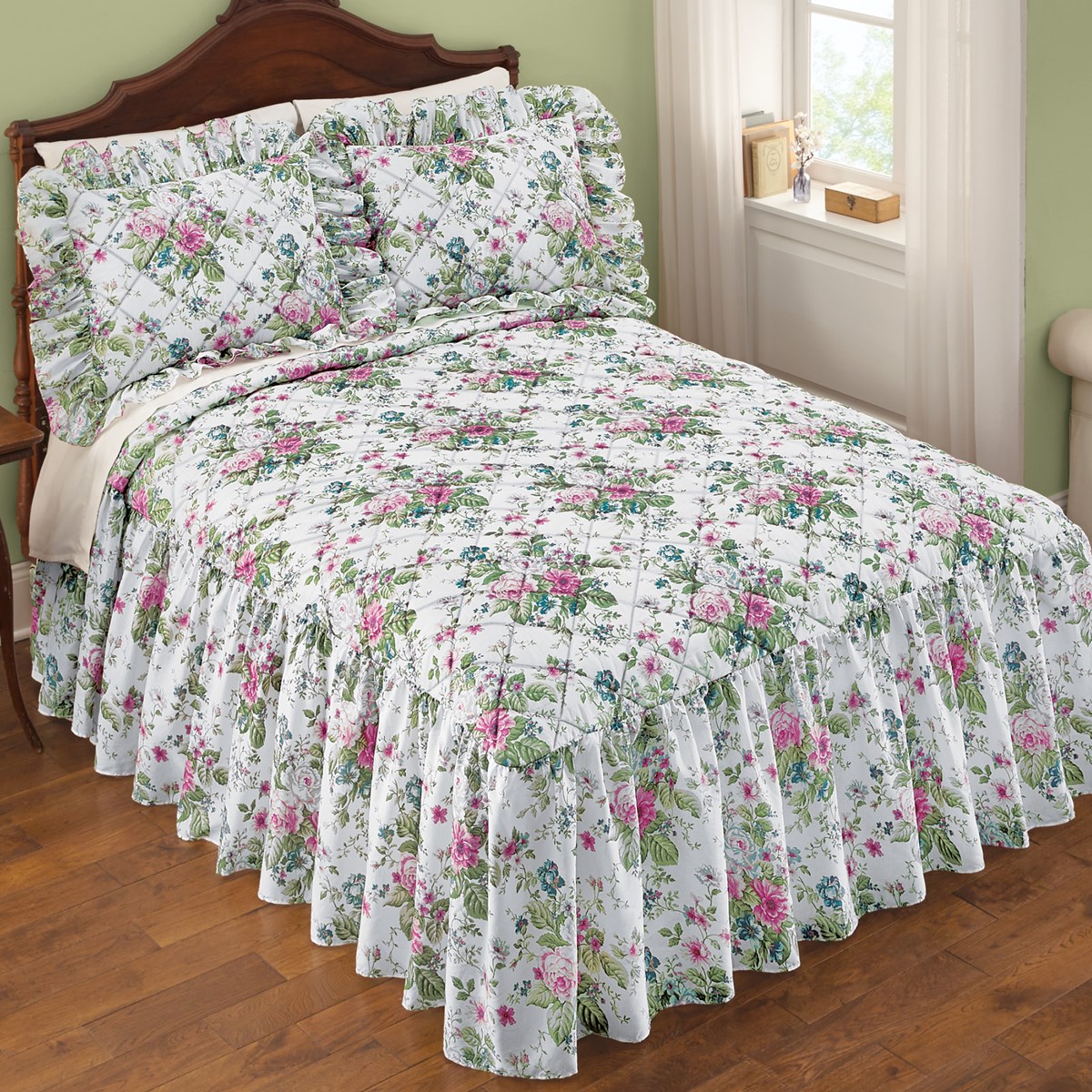 Floral Bouquet Quilted Ruffled Bedspread Collections Etc.