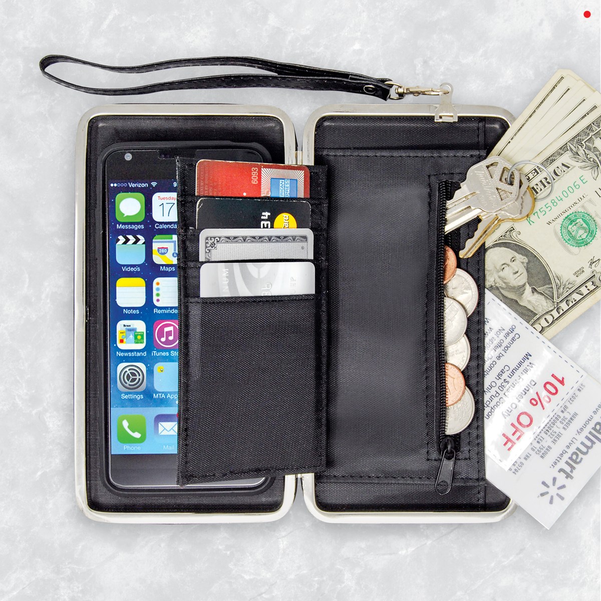RFID Protected Phone Wallet with Wrist Strap Collections Etc.