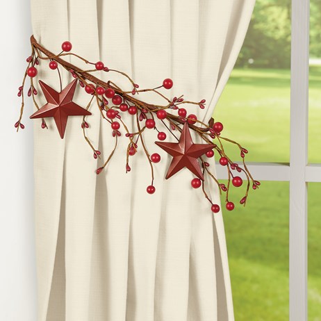 Primitive Star Pip Berries Curtain Tie Backs Set Collections Etc