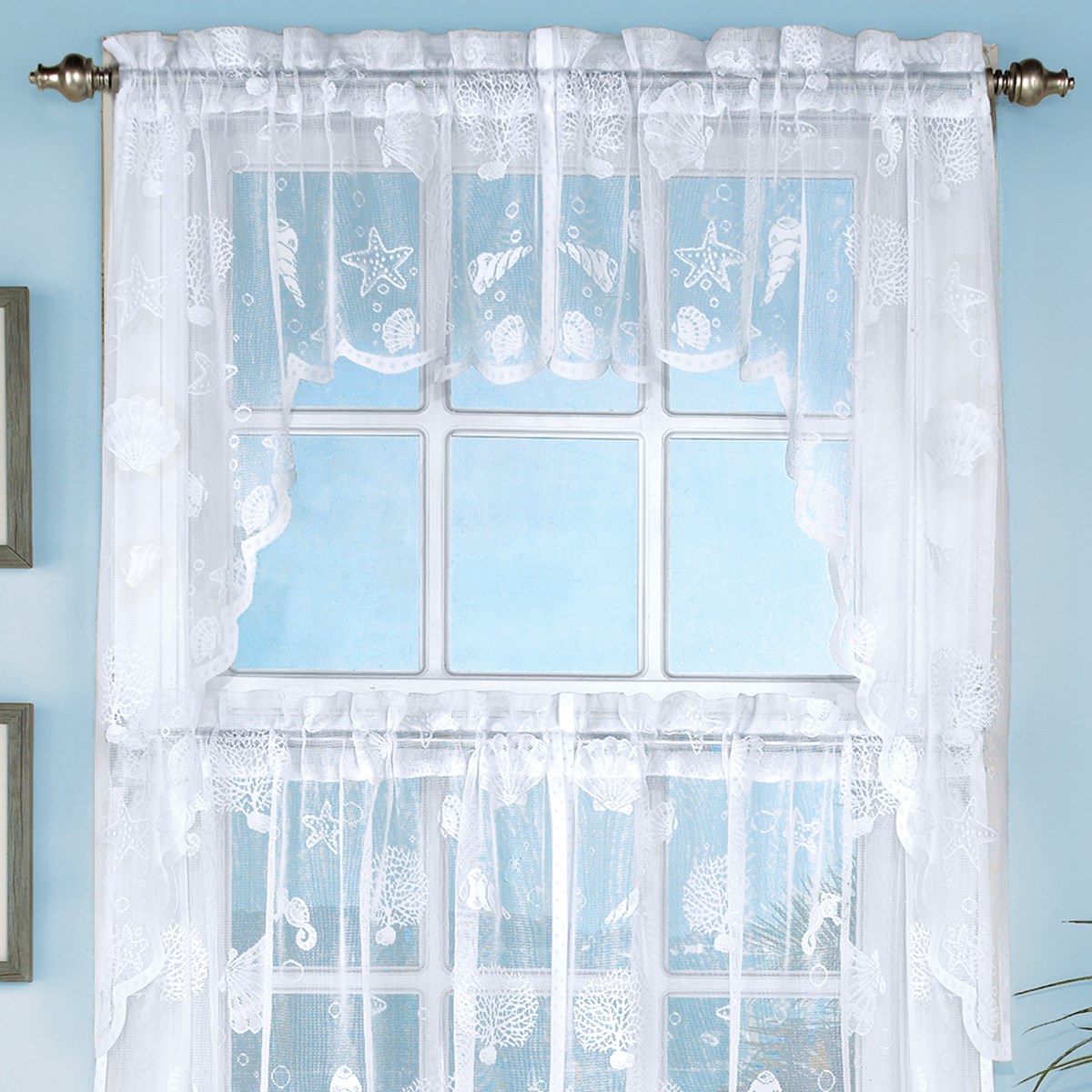 Nautical Design Lace Window Curtain Swag Pair Collections Etc.