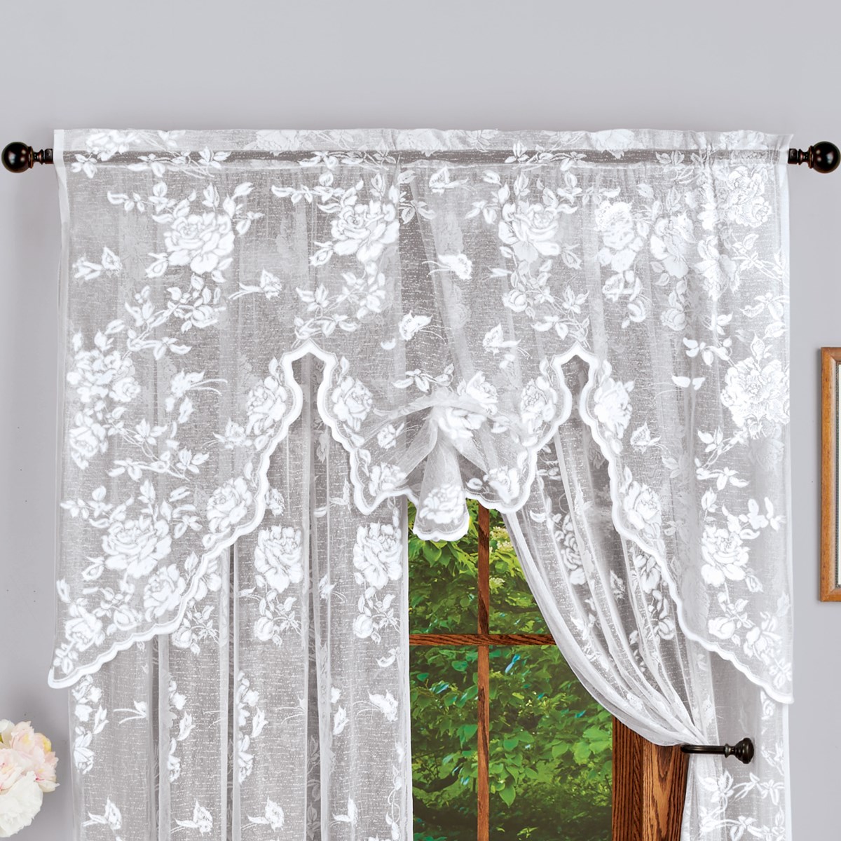 Elegant Rose Lace Window Curtain Topper Collections Etc.