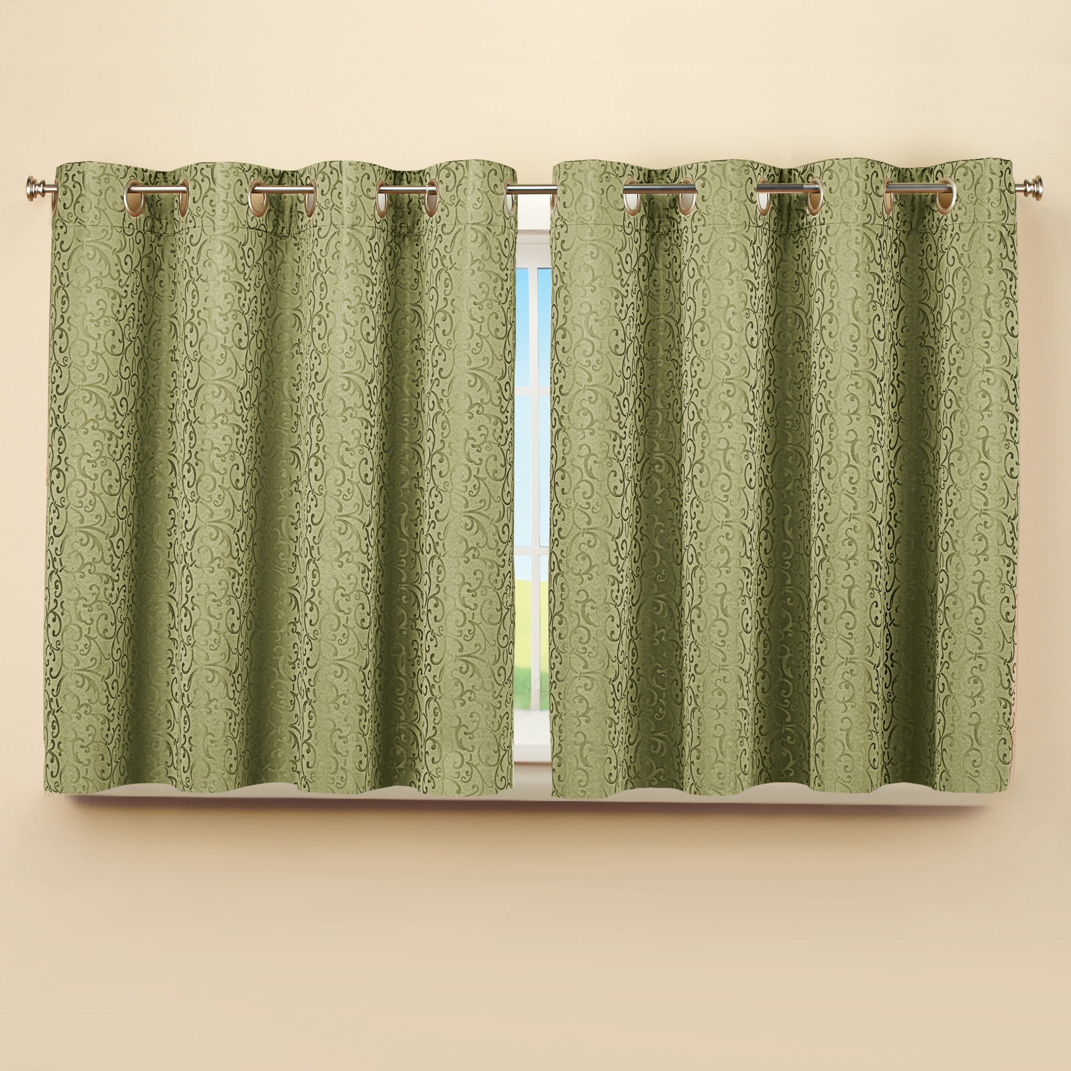Insulated Scroll Pattern Short Curtain Panel Collections Etc