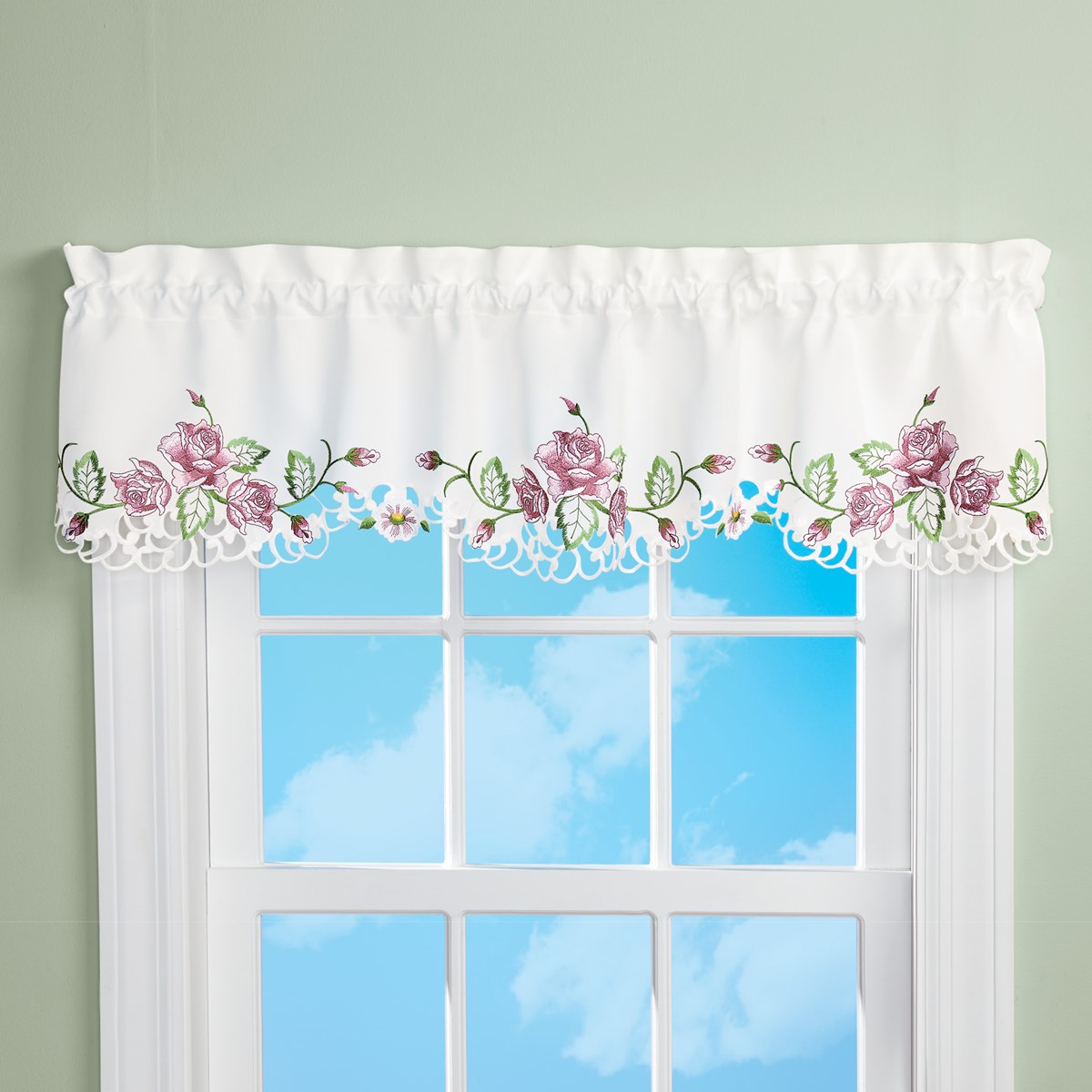 Delicate Embroidered Roses Window Valance Curtains Collections Etc.