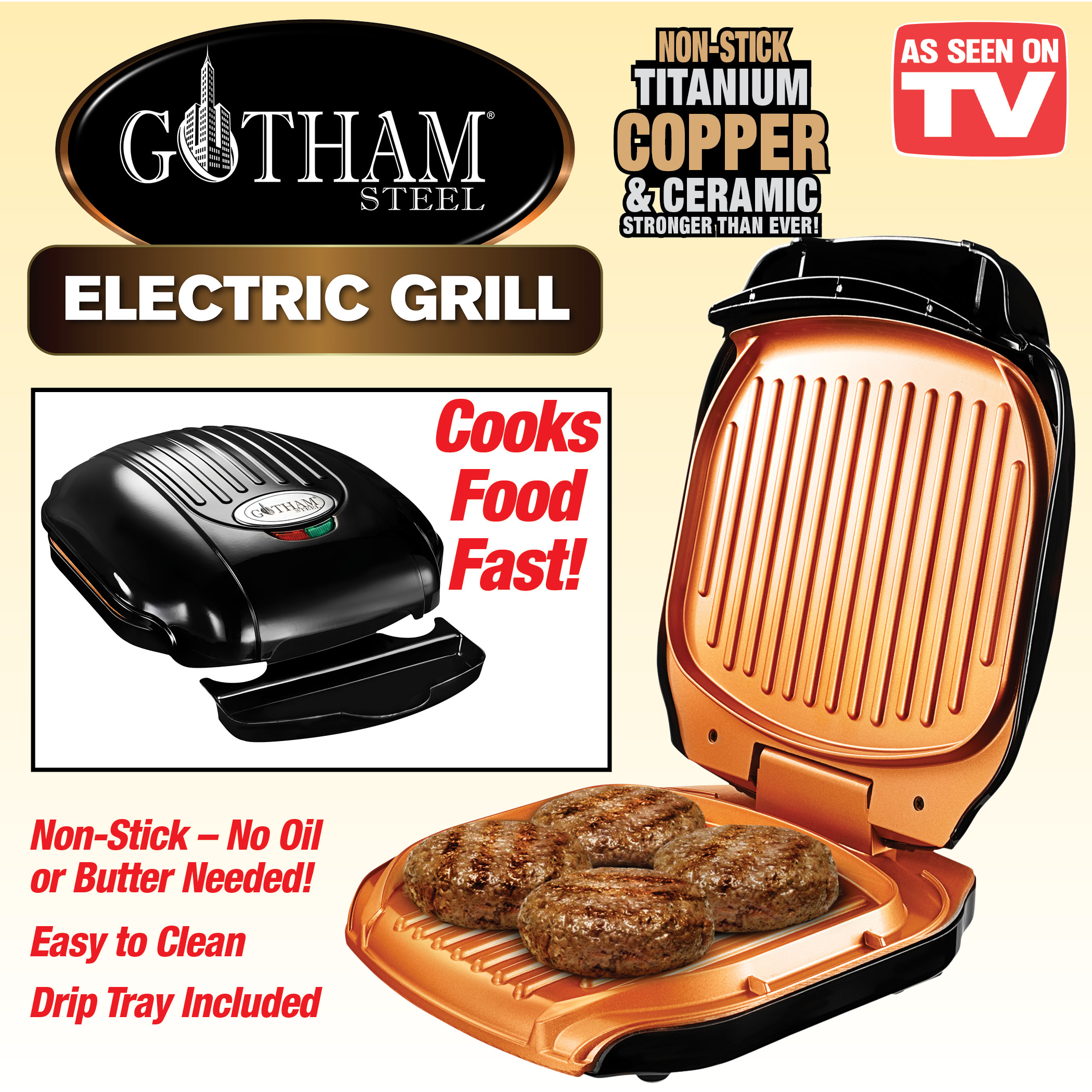 Gotham Steel Ceramic and Titanium Nonstick Double Sided Grill As Seen On TV-NEW