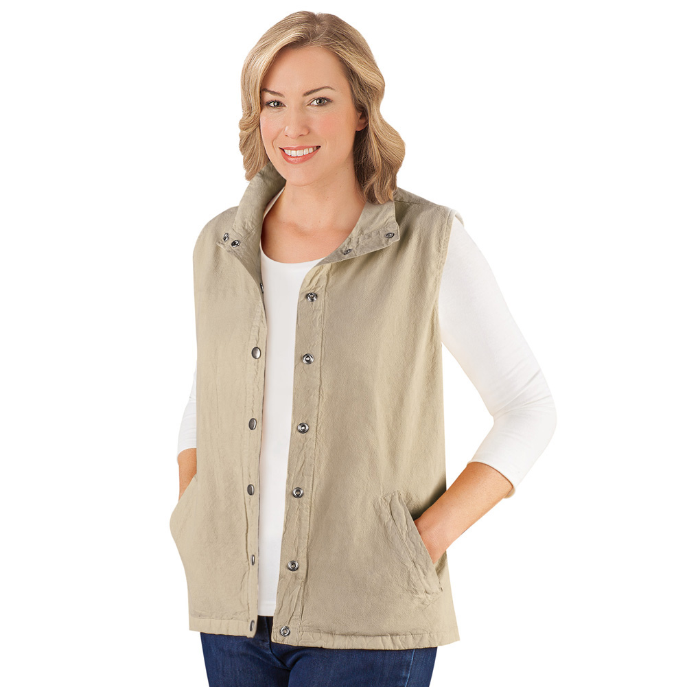 Snap Front and Cinch Back Sleeveless Vest Large Basic Jacket Black
