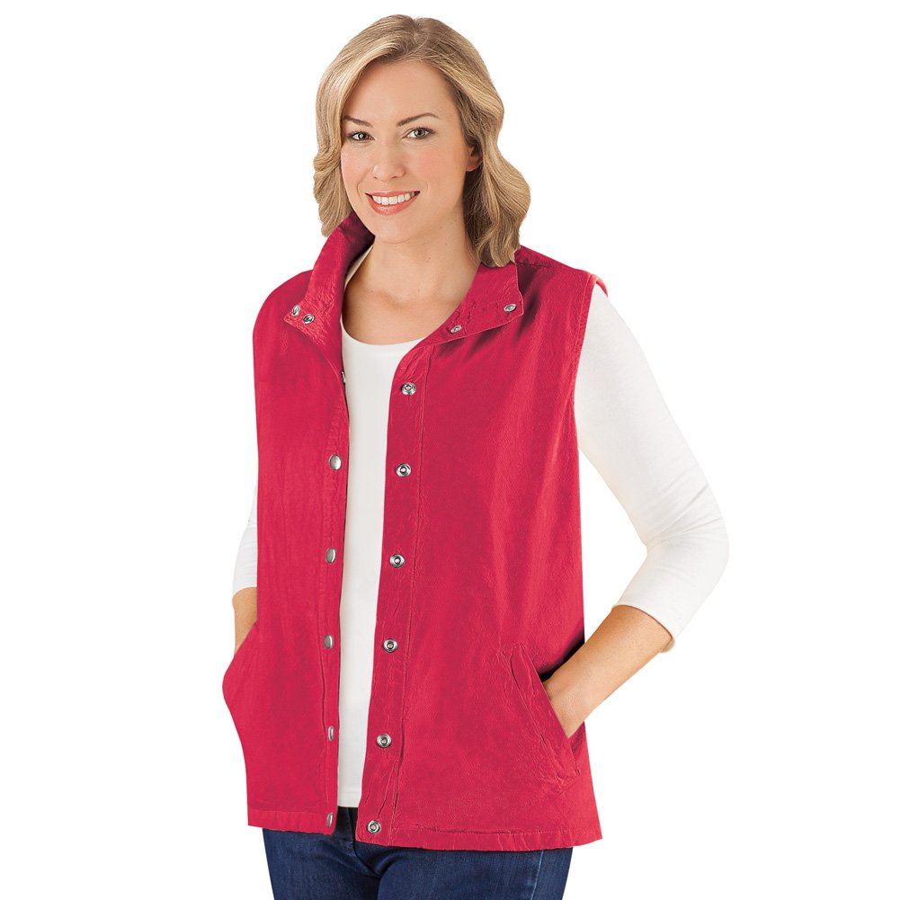 Women's Snap Front and Cinch Back Sleeveless Vest Red X-Large