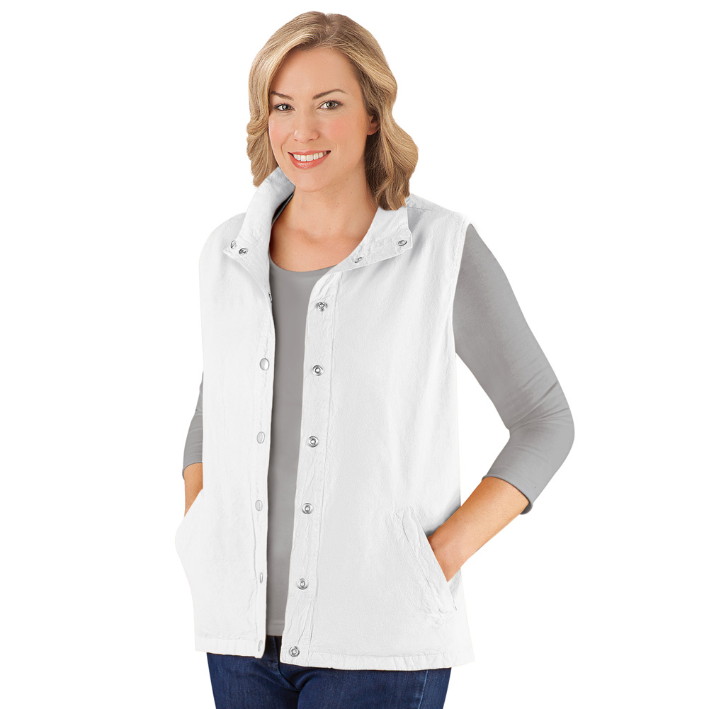 Snap Front and Cinch Back Sleeveless Vest Large Windbreaker White