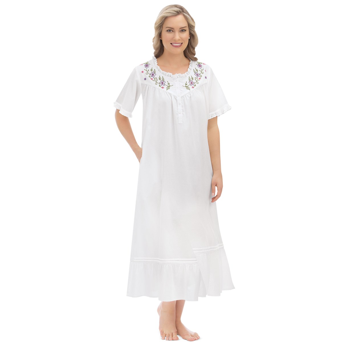 Cotton Nightgown with Floral Embroidery Collections Etc.