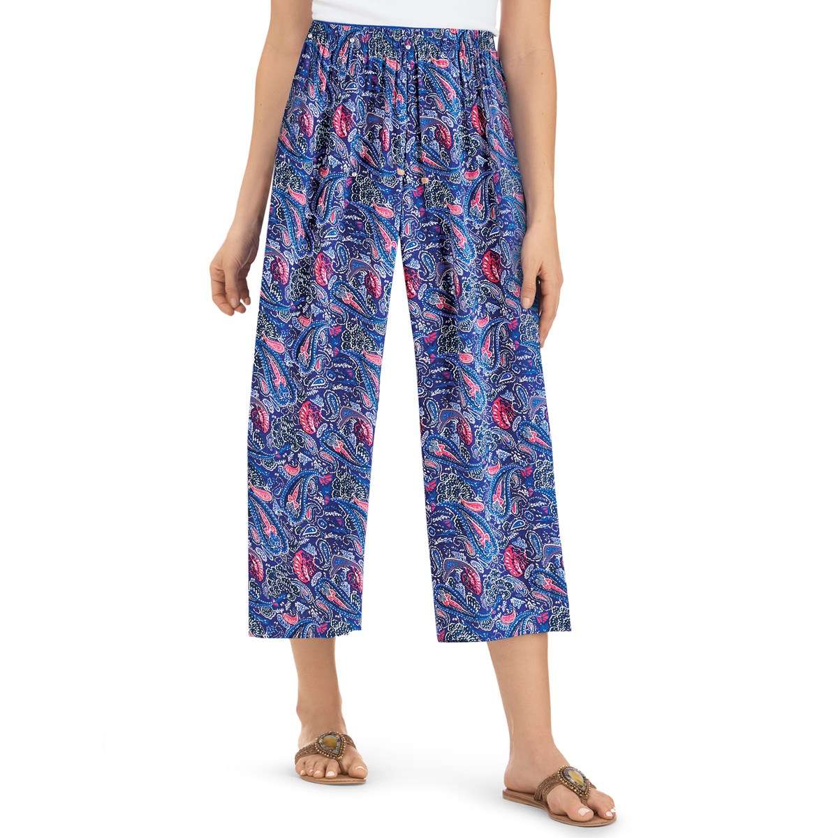 MultiColor Paisley Printed Flowy Capri Pants Collections Etc.