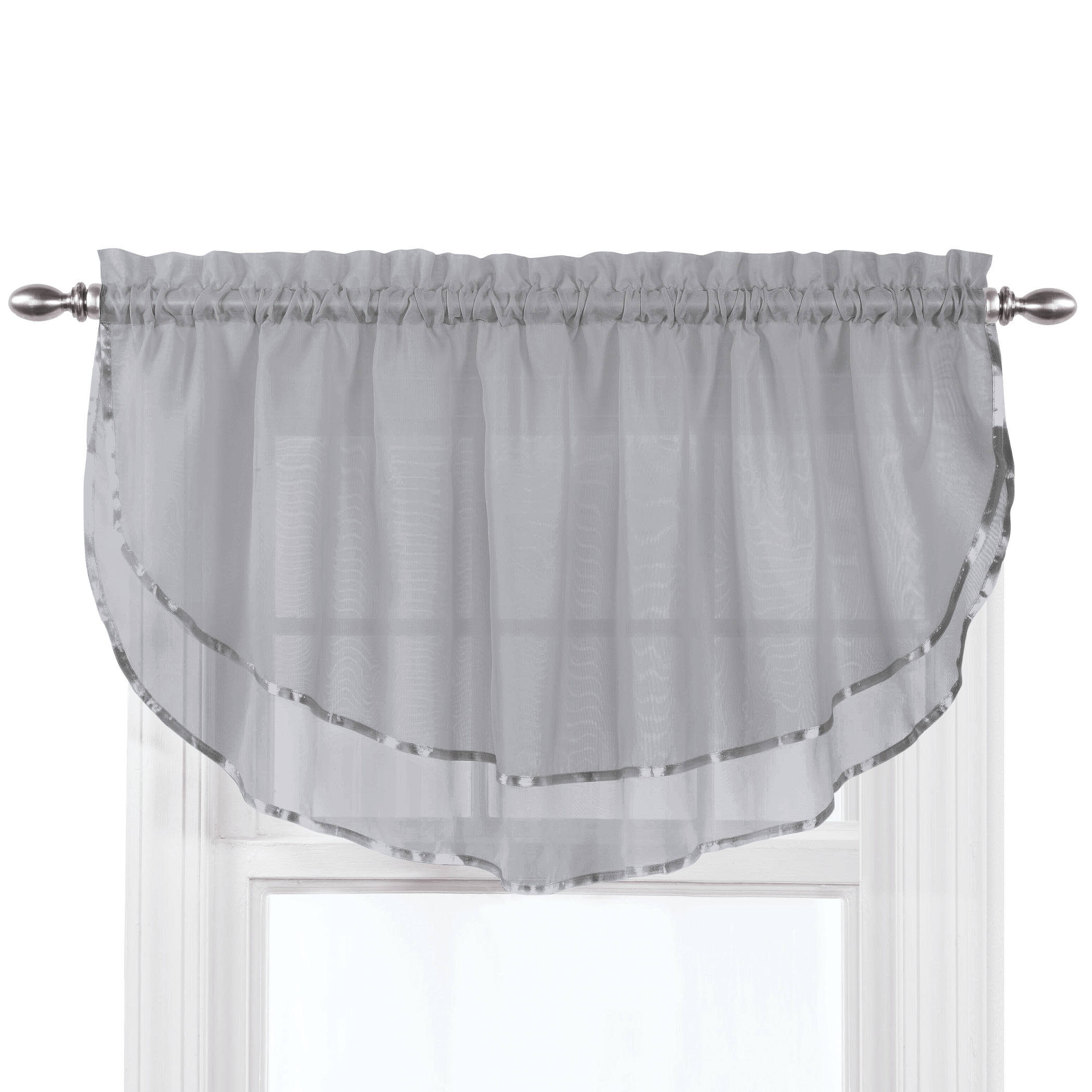 Elegance Sheer Fabric Rod Pocket Top Ascot Window Valance Gray 60" WIDE