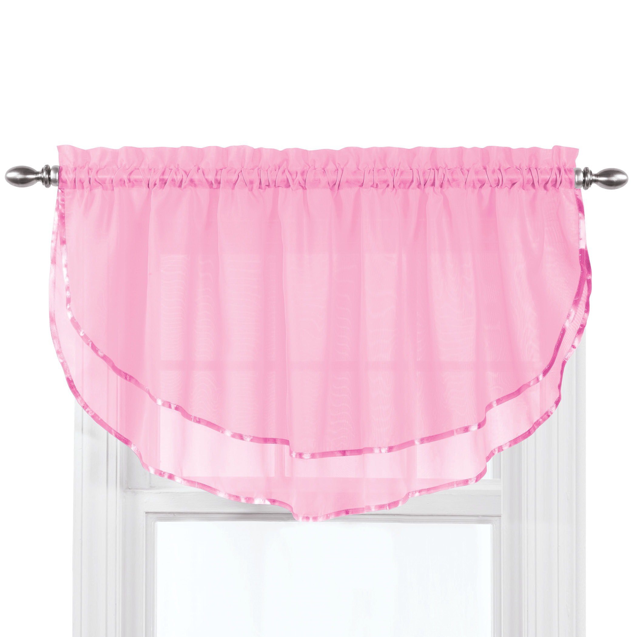 Stylemaster Elegance Sheer Voile Ascot Valance, 60" x 24", Bubblegum, Pink