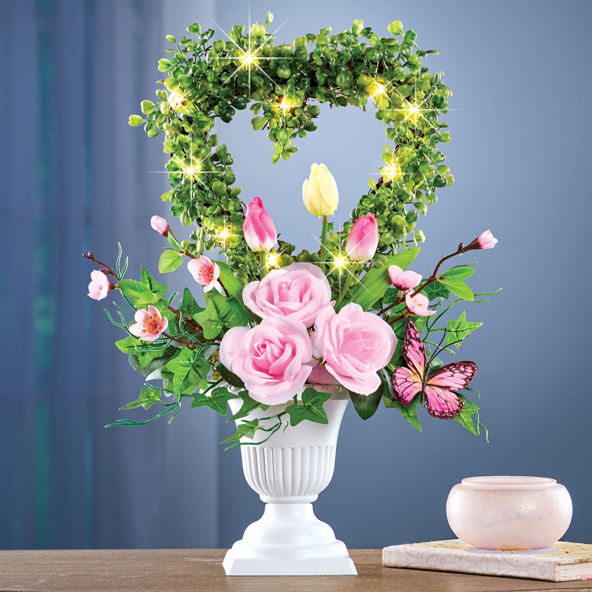 Lighted Heart Floral Topiary on Pedestal Collections Etc.