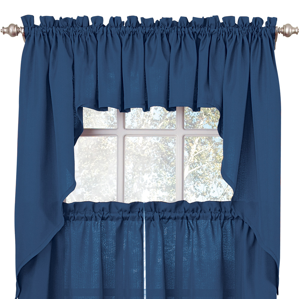 Solid Textured Swag Window Curtain Set with Rod Pocket Top for Easy Hanging - Classic Home Decor for Any Room, Navy