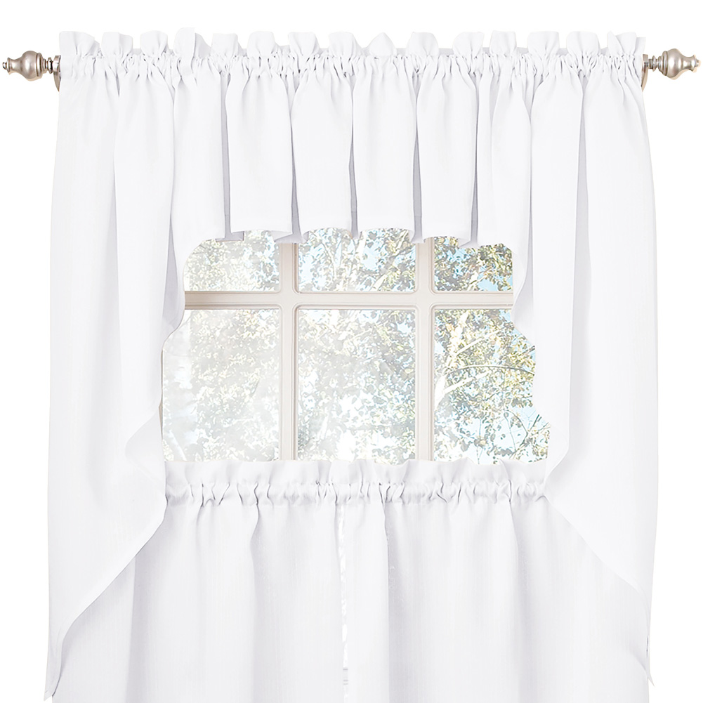 Solid Textured Swag Window Curtain Set with Rod Pocket Top for Easy Hanging - Classic Home Decor for Any Room, White