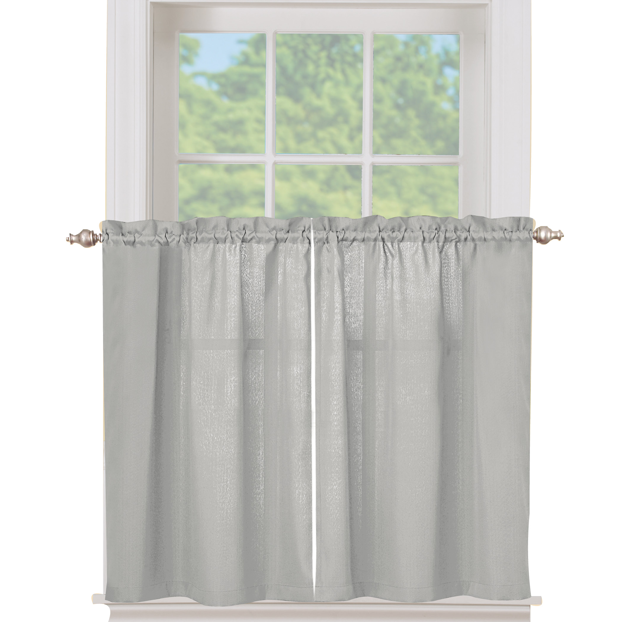 Solid Textured Tier Window Curtain Pair 24" x 54" Gray, 24" x 54"