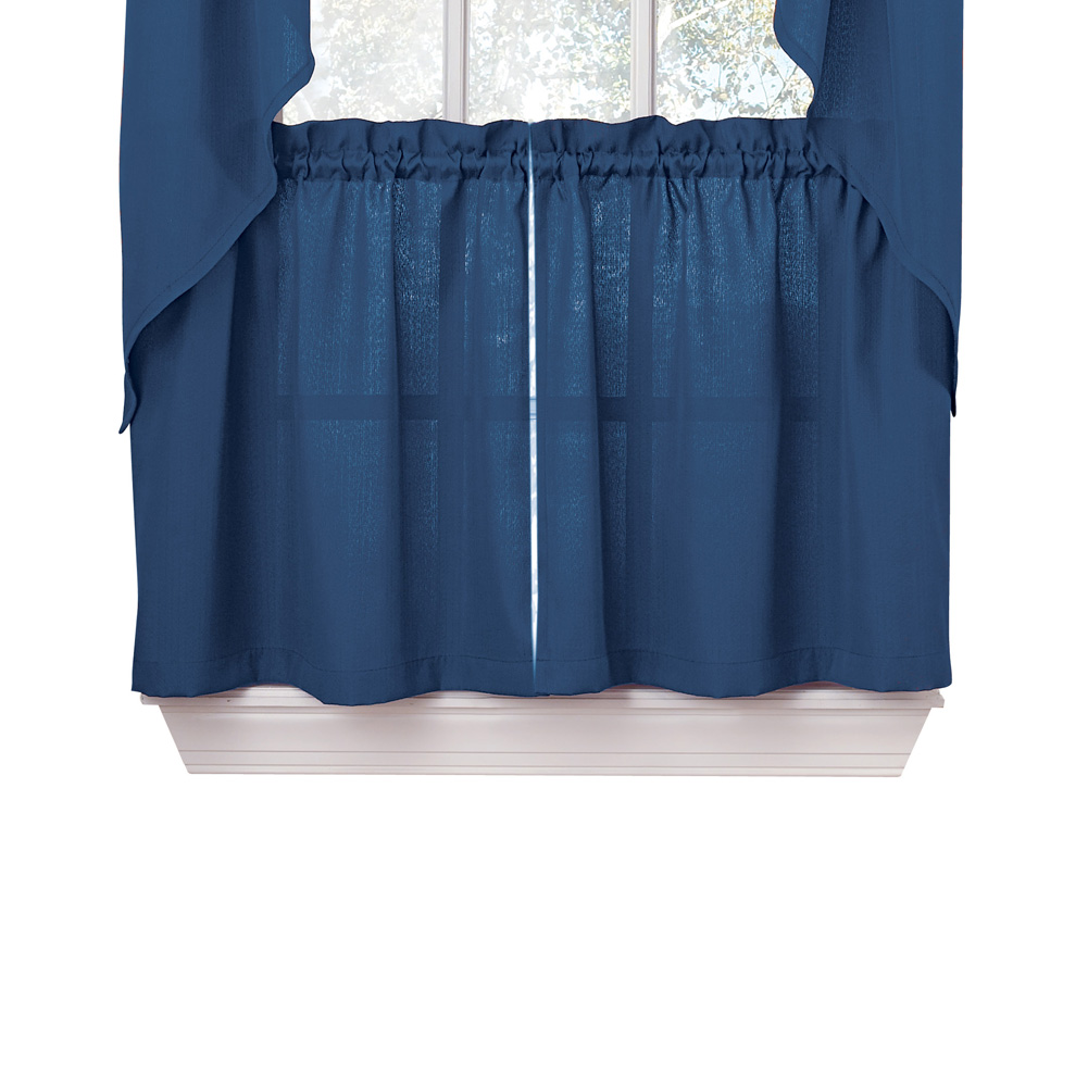 Solid Textured Tier Window Curtain Pair with Rod Pocket Top for Easy Hanging - Classic Home Decor for Any Room, Navy, 24" X 54"