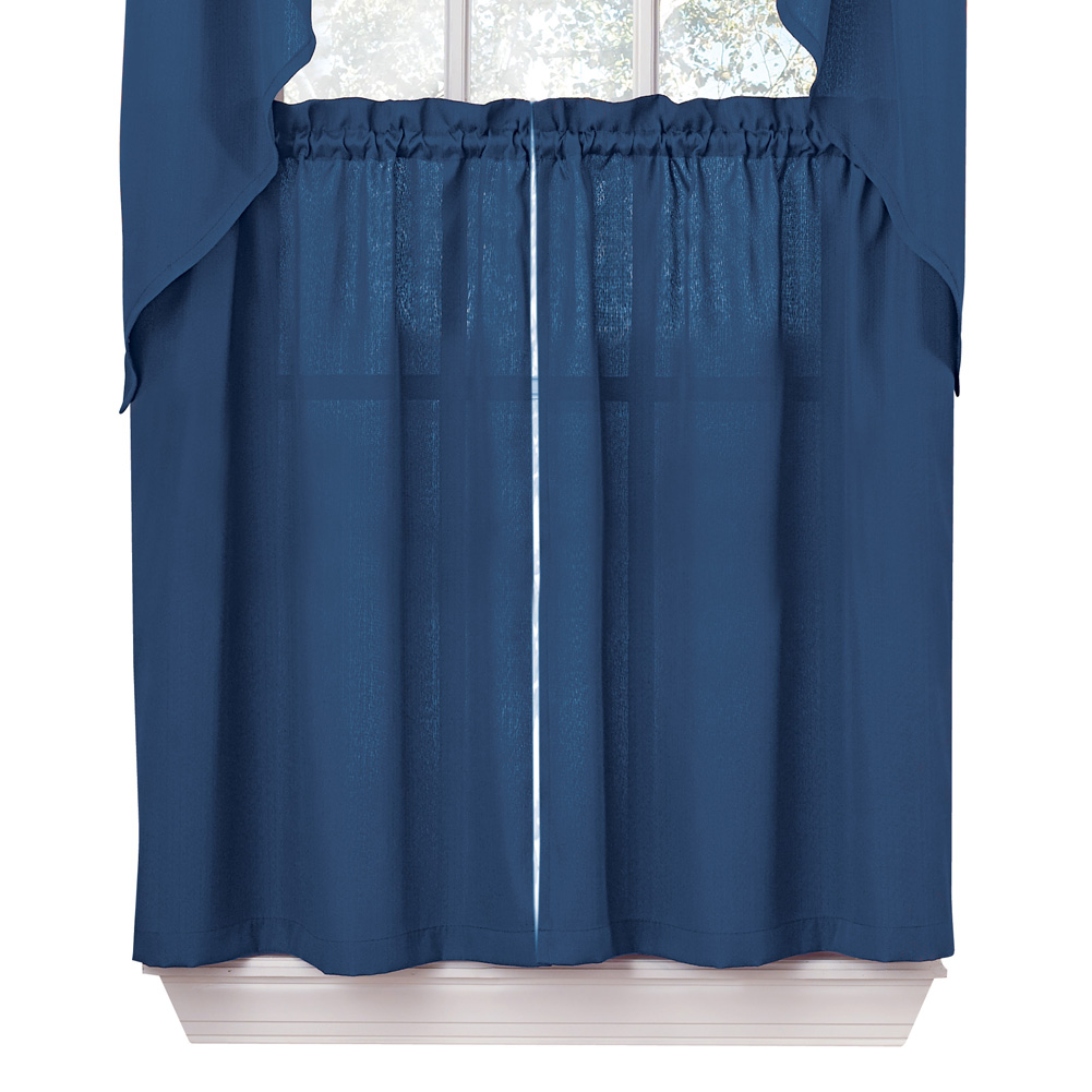 Solid Textured Tier Window Curtain Pair with Rod Pocket Top for Easy Hanging - Classic Home Decor for Any Room, Navy, 36" X 54"