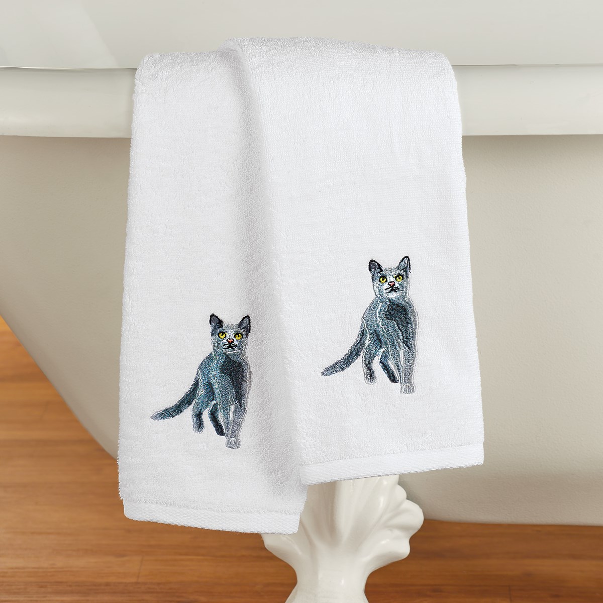 Cats Embroidered Cotton Hand Towels Set of 2 Collections Etc.