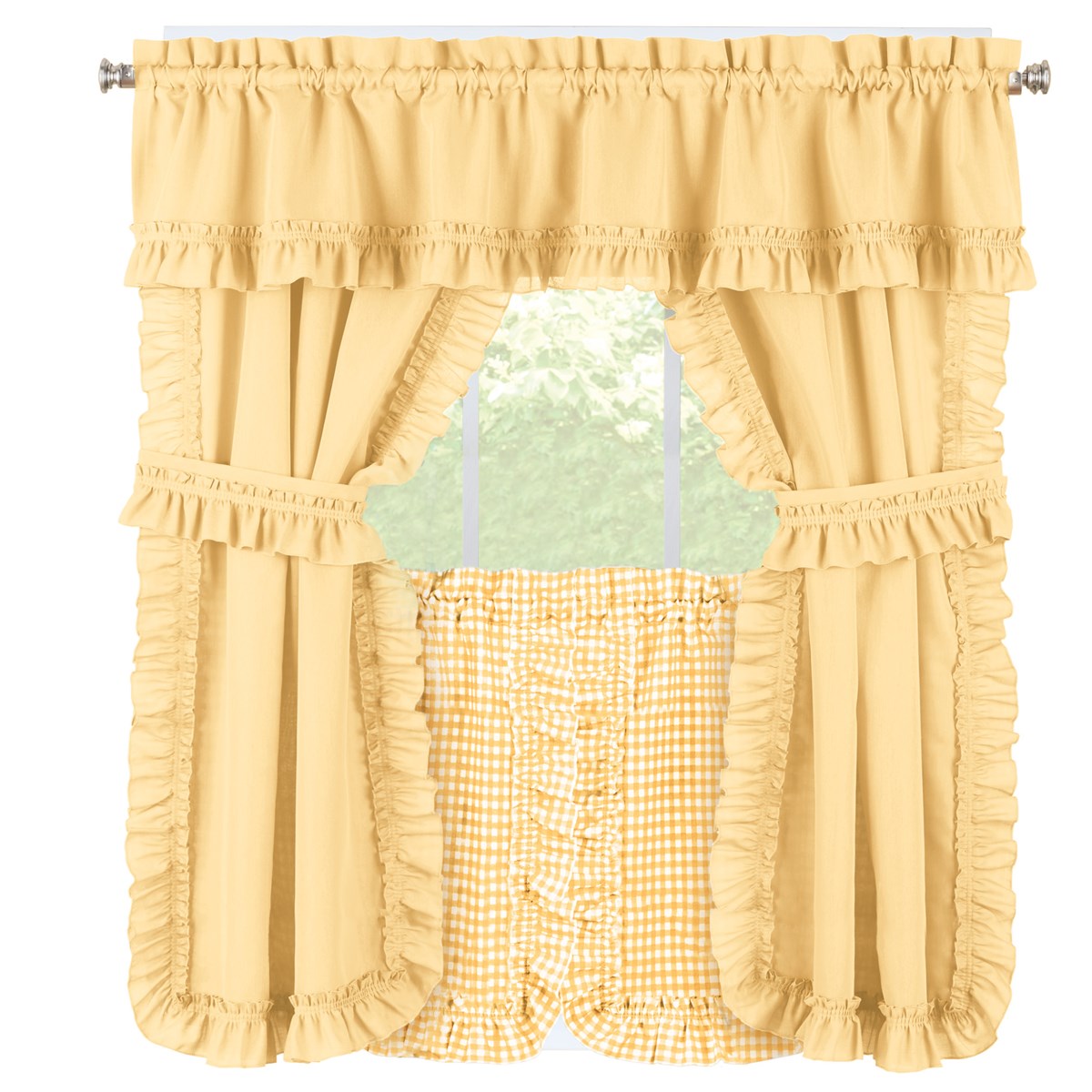 Ruffled Kitchen Cafe Curtain Tier Set with Tiebacks Collections Etc.