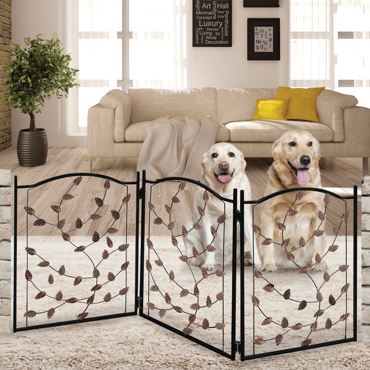 Stylish Leaf Design Metal Pet Gate Collections Etc.
