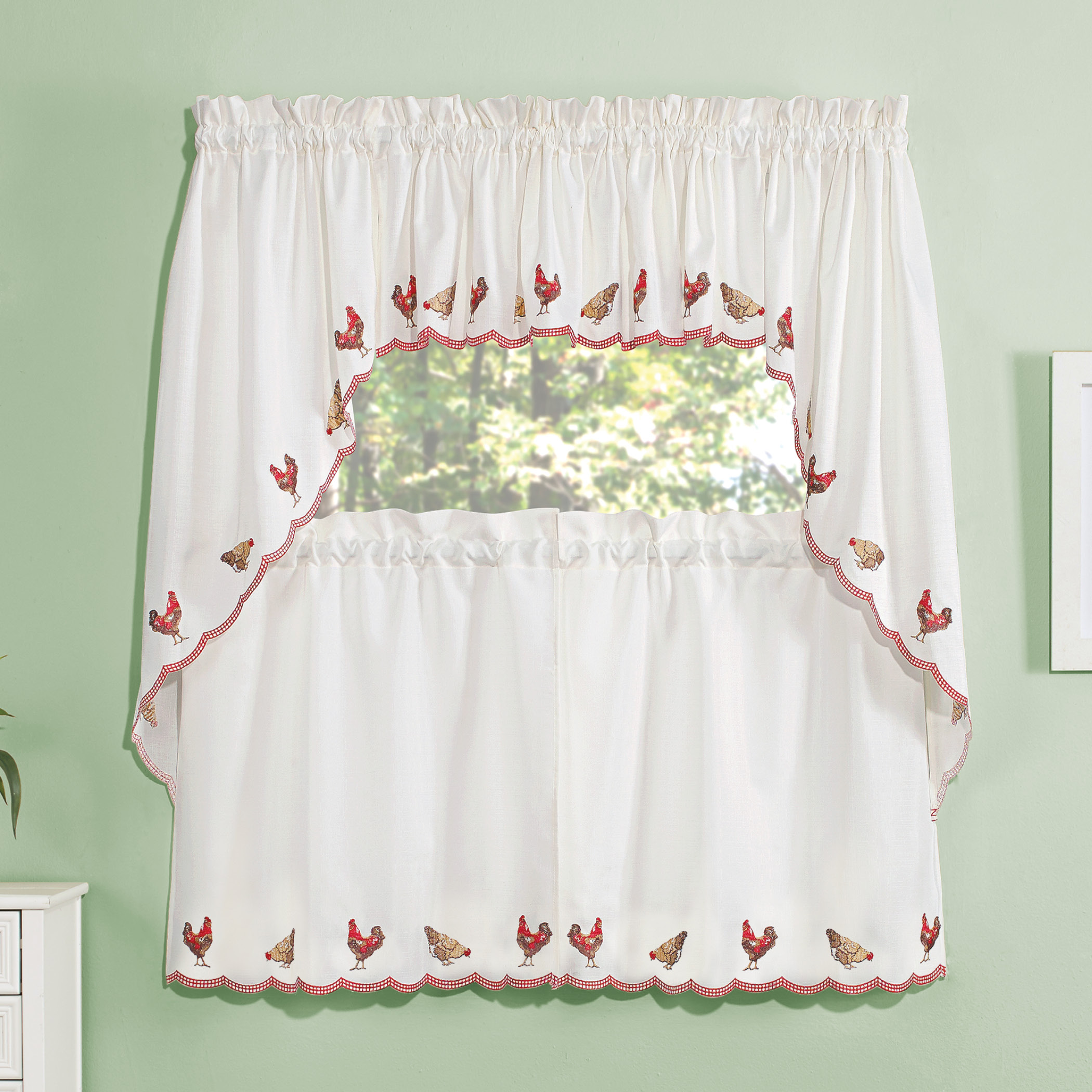 Embroidered Roosters Window Curtains Collections Etc