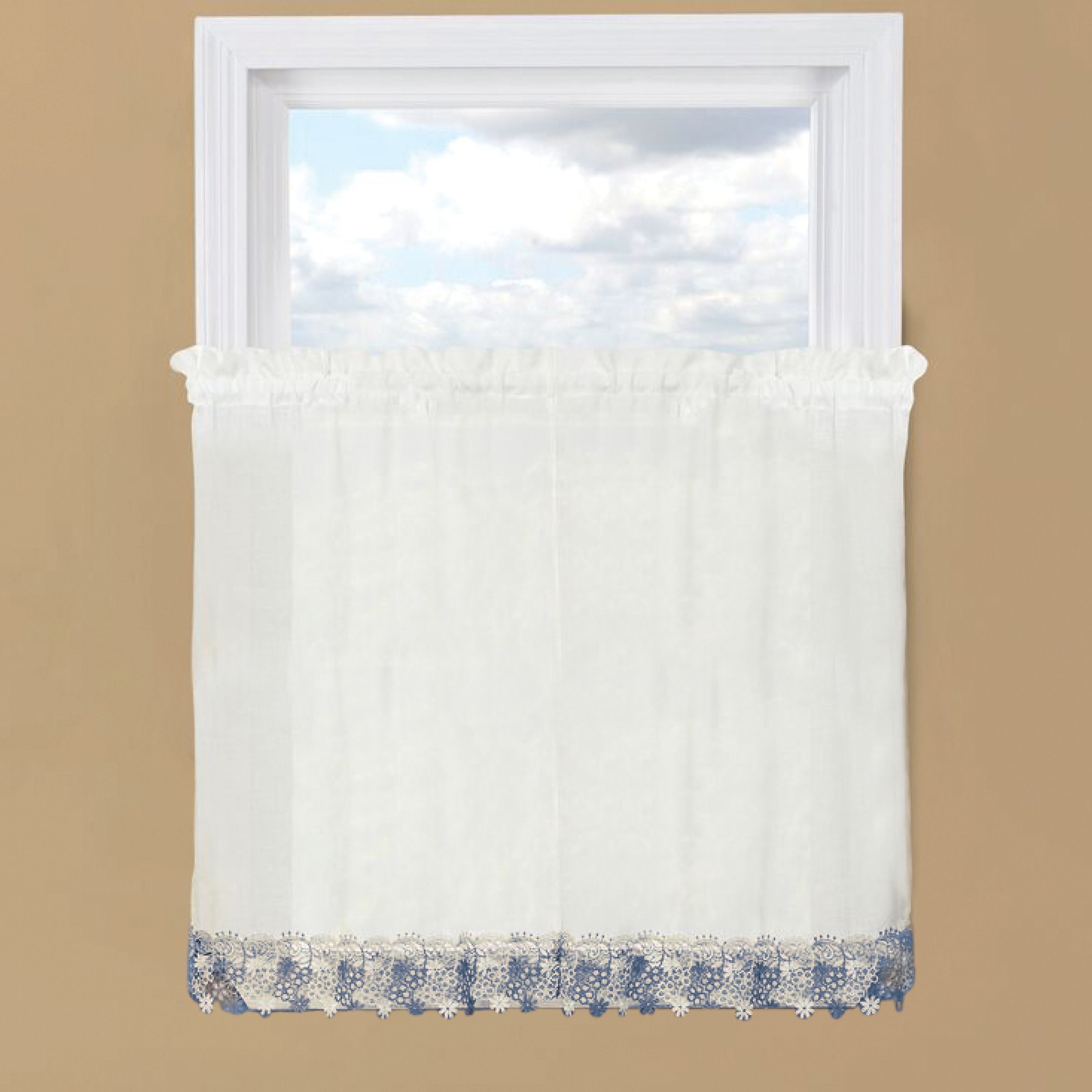 Cortinas de ventana con borde de encaje floral Lillian con bolsillo de varilla en la parte superior para colgar fácilmente - Imagen 5 de 14