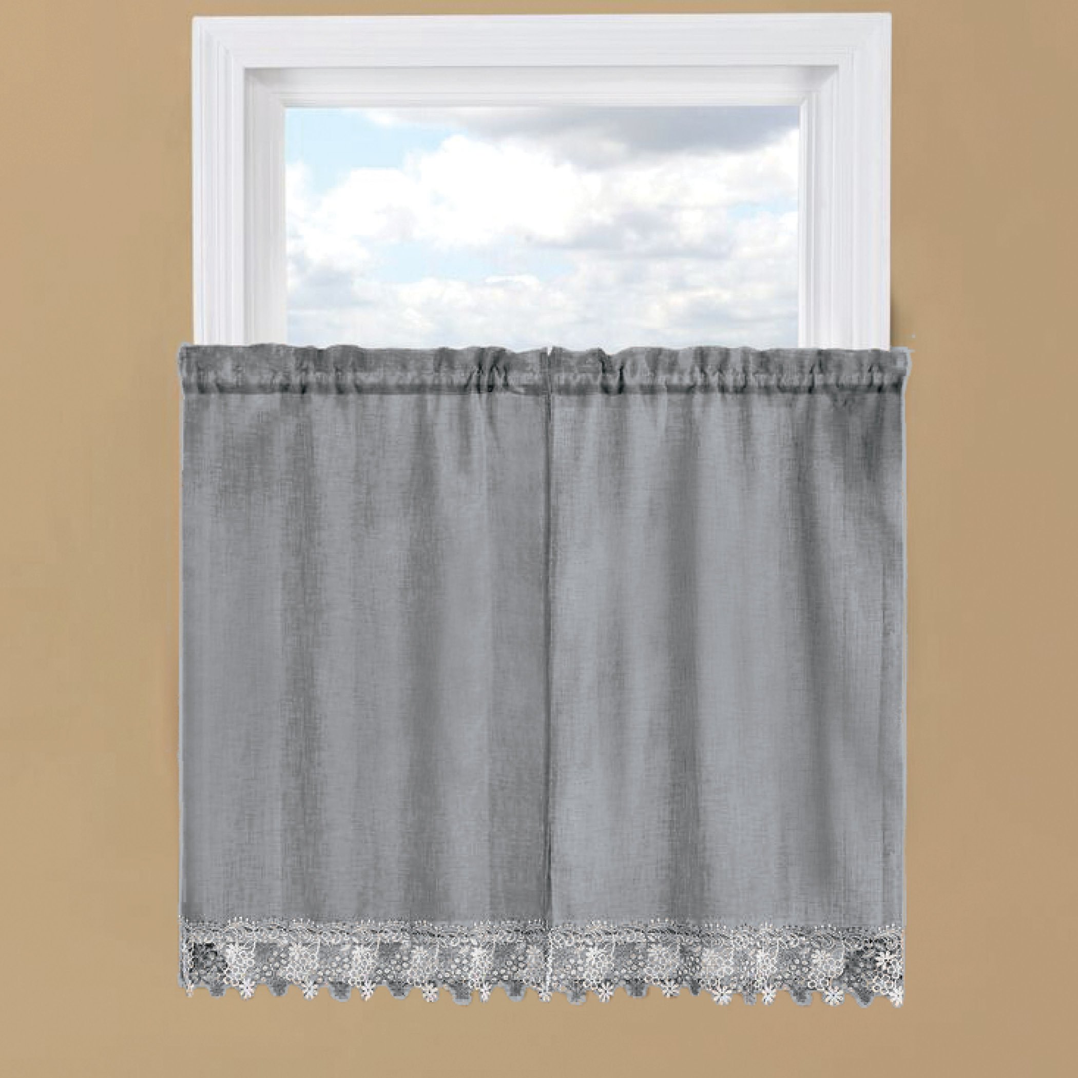 Cortinas de ventana con borde de encaje floral Lillian con bolsillo de varilla en la parte superior para colgar fácilmente - Imagen 8 de 14