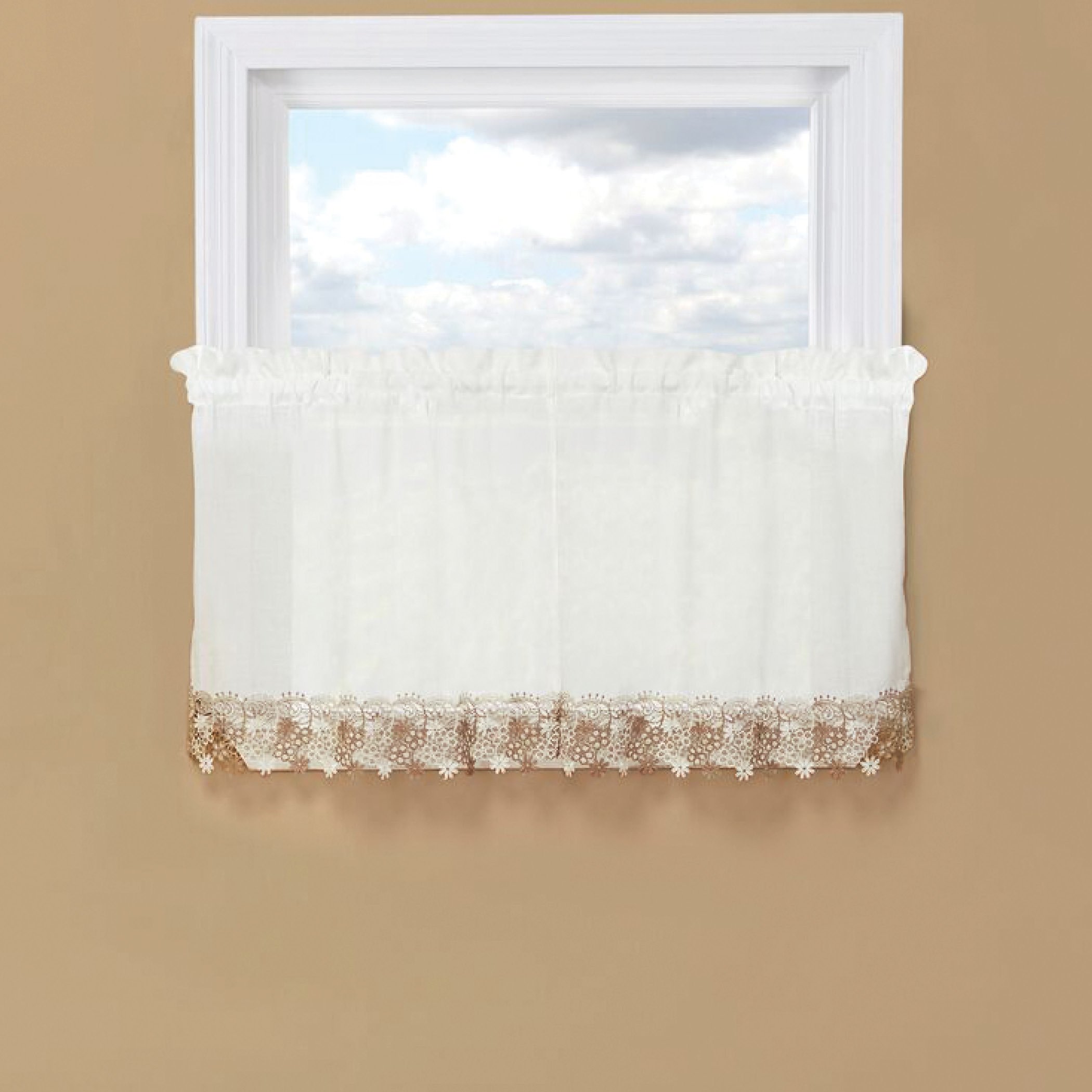 Cortinas de ventana con borde de encaje floral Lillian con bolsillo de varilla en la parte superior para colgar fácilmente - Imagen 11 de 14