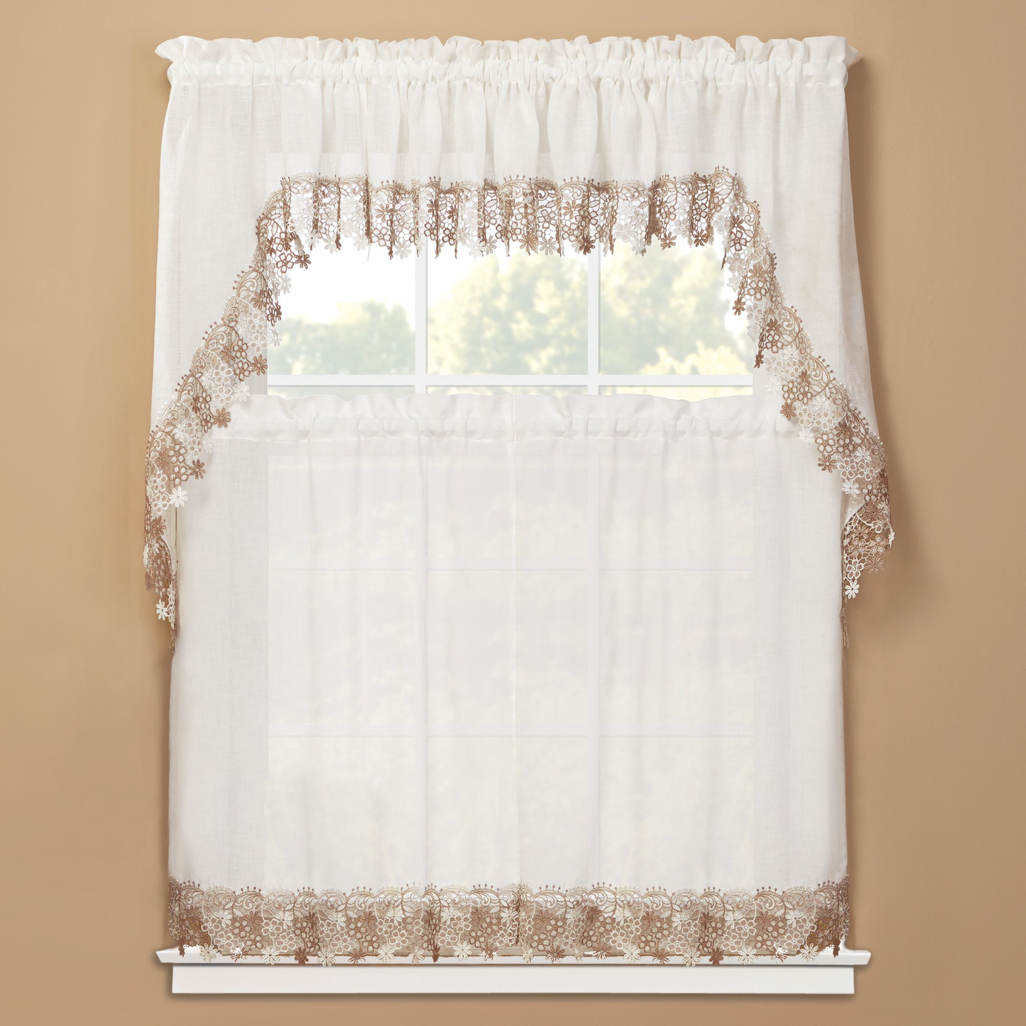 Lillian Floral Lace Trim Window Curtains Collections Etc