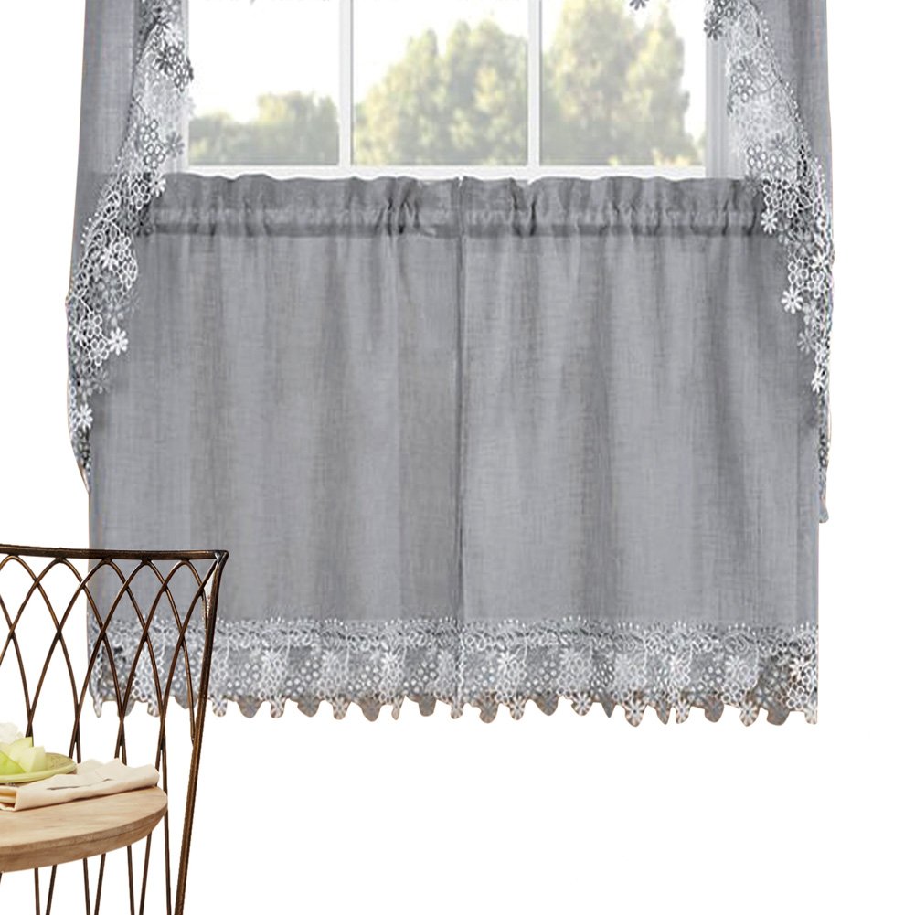 Cortinas de ventana con borde de encaje floral Lillian con bolsillo de varilla en la parte superior para colgar fácilmente - Imagen 7 de 14