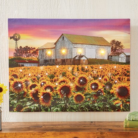Lighted Sunflower Farm Canvas Wall Art Collections Etc Lighted Sunflower Farm Canvas Wall Art, Farm Wall Art