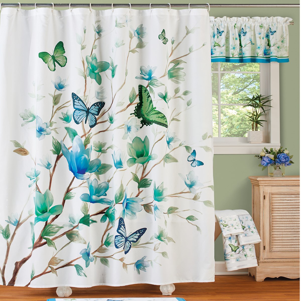 Blue Butterfly Blossoms Shower Curtain Collections Etc.