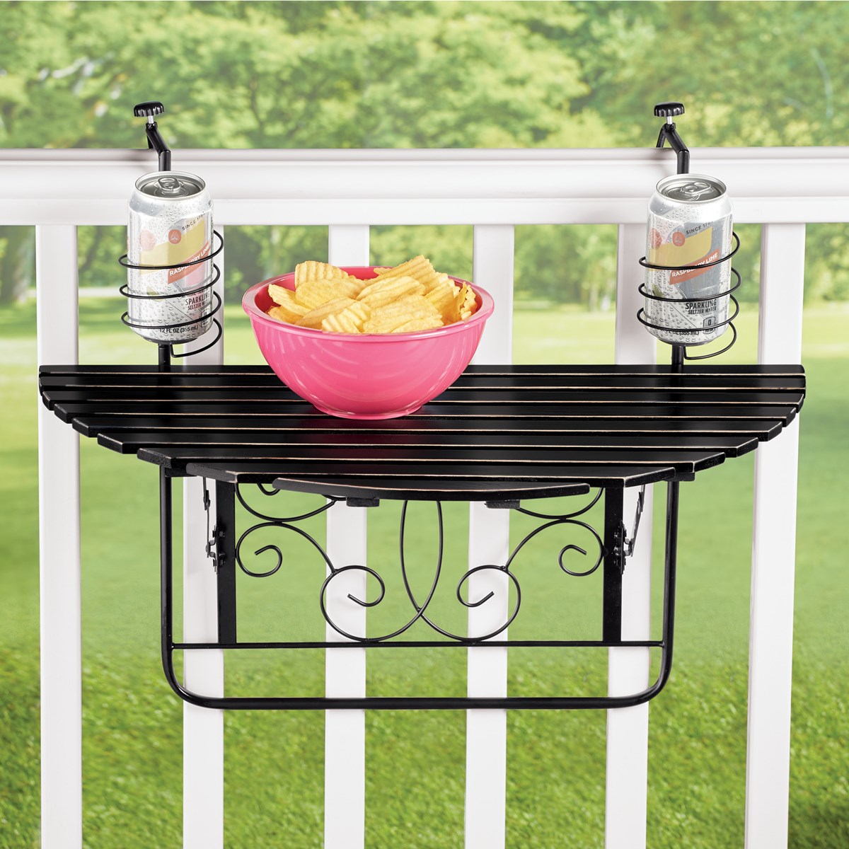 Scrolling Folding Deck Table with Cup Holders Collections Etc.