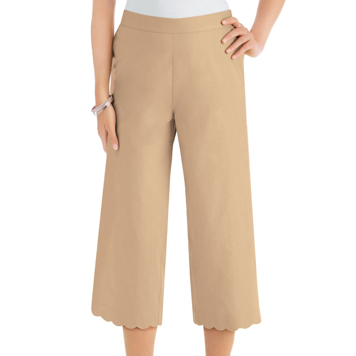 Scalloped Hemline Elastic Back Crop Pants Collections Etc.
