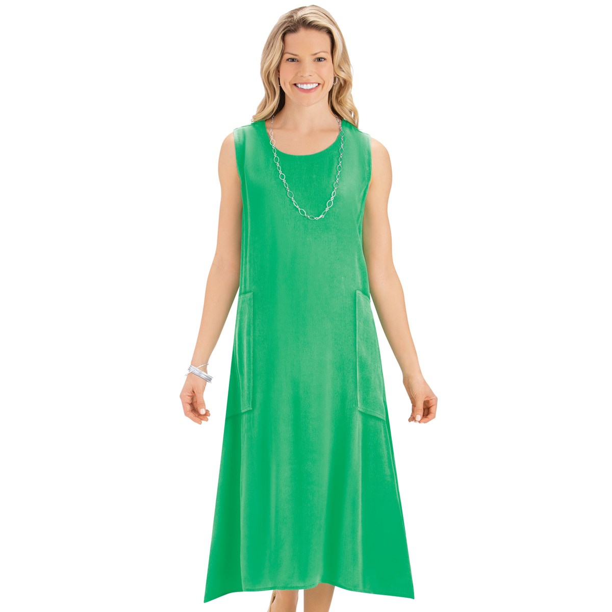 Solid Color Tank Dress with Pockets & Side Ties Collections Etc.