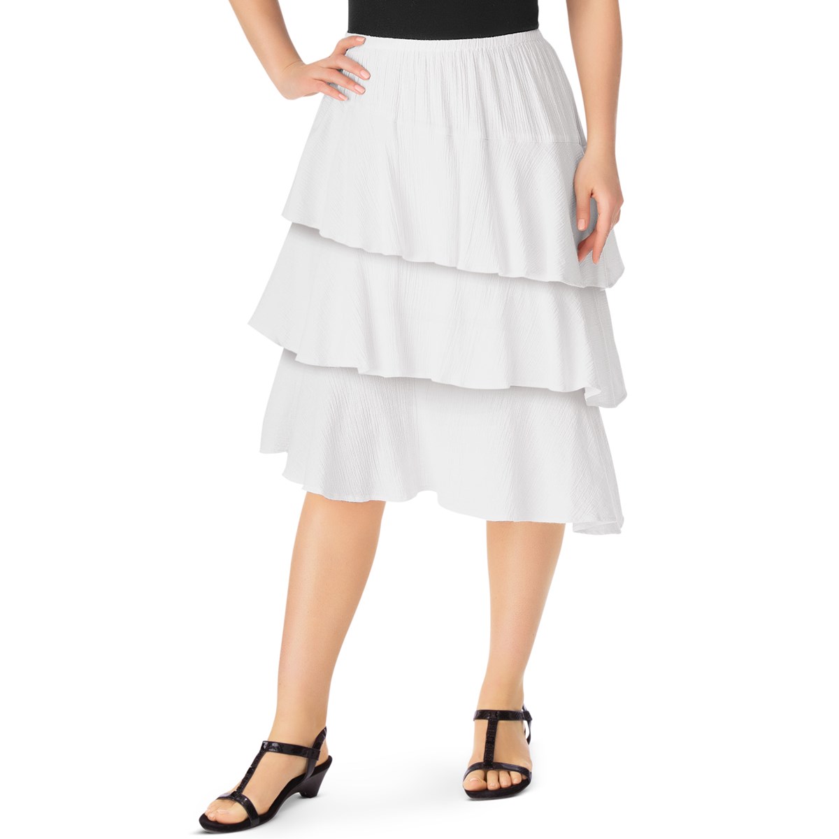 Asymmetric Tiered Gauze Skirt with Elastic Waist Collections Etc.