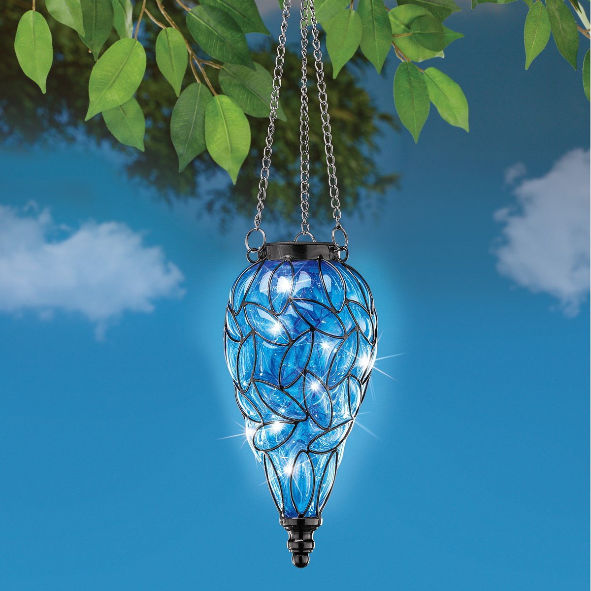 Solar Blue Teardrop Hanging Glass Lantern Collections Etc.