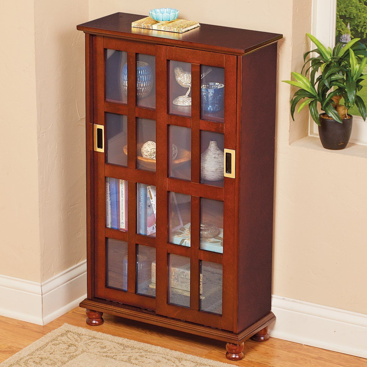 Wood Sliding Door Media Display Storage Cabinet | Collections Etc.