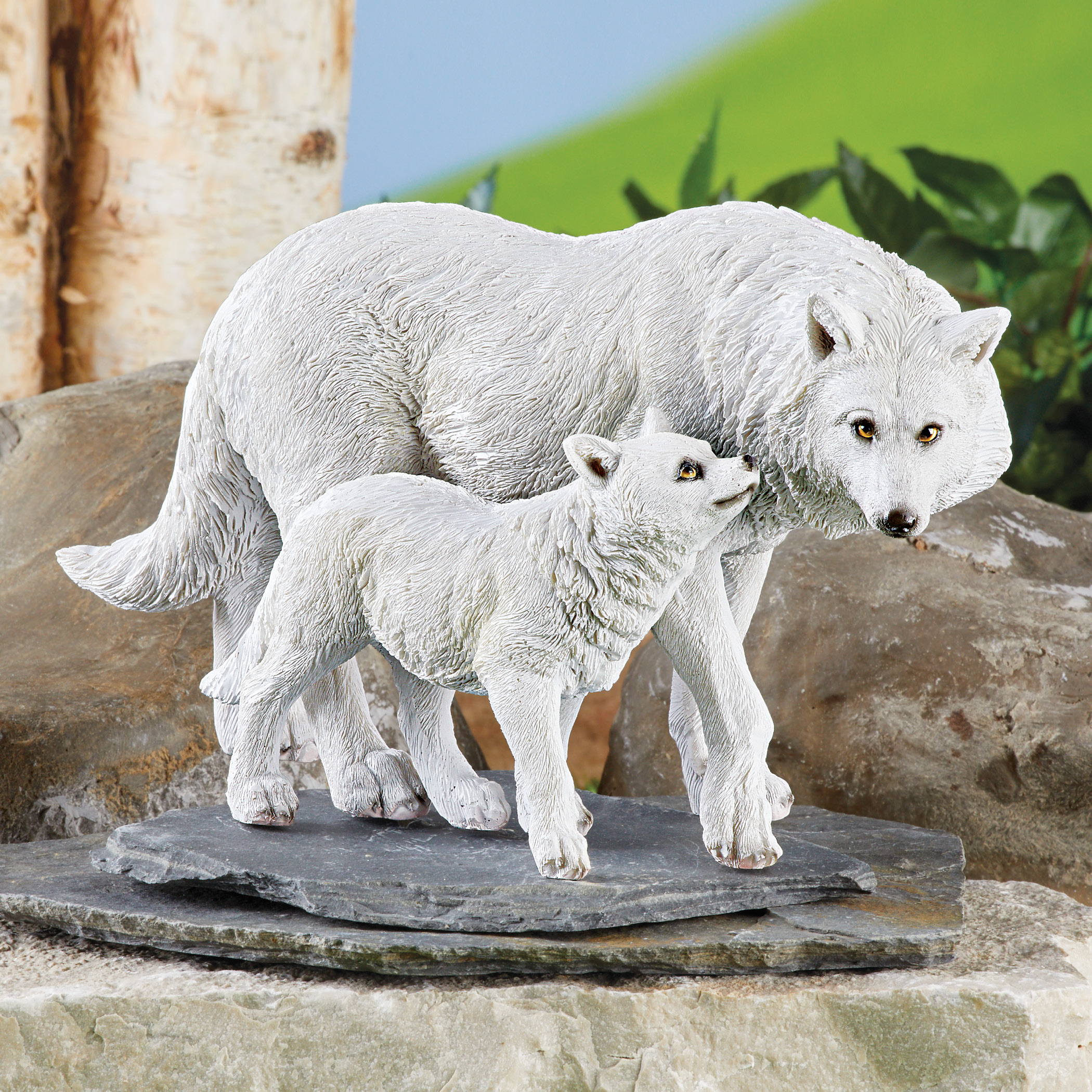 Majestic Mom And Cub Walking Wolves Garden Statue Collections Etc