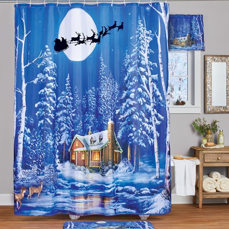 Winter Scene Flying Santa Shower Curtain Collections Etc