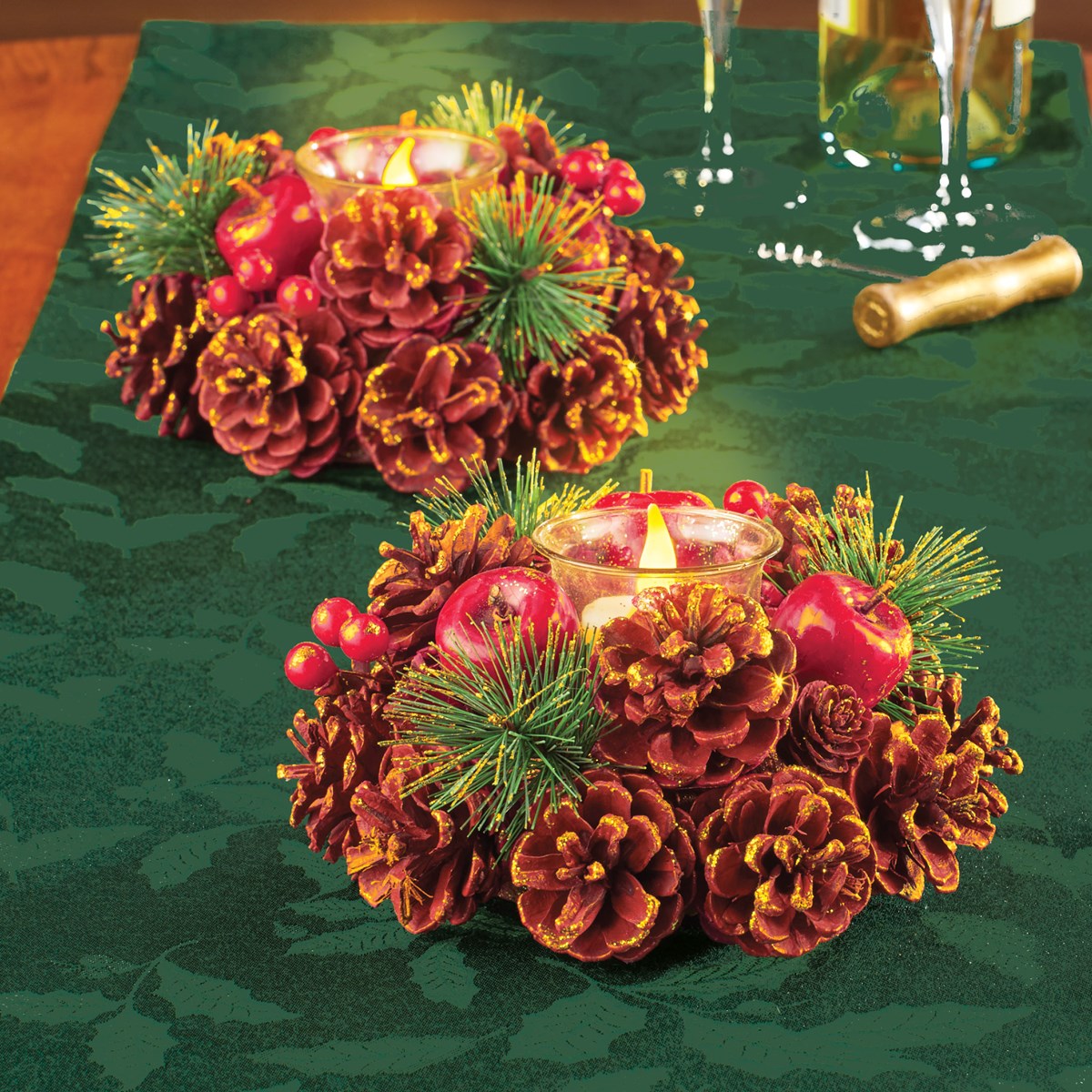 Red Pinecone and Berries Candle Holders Set of 2 Collections Etc.