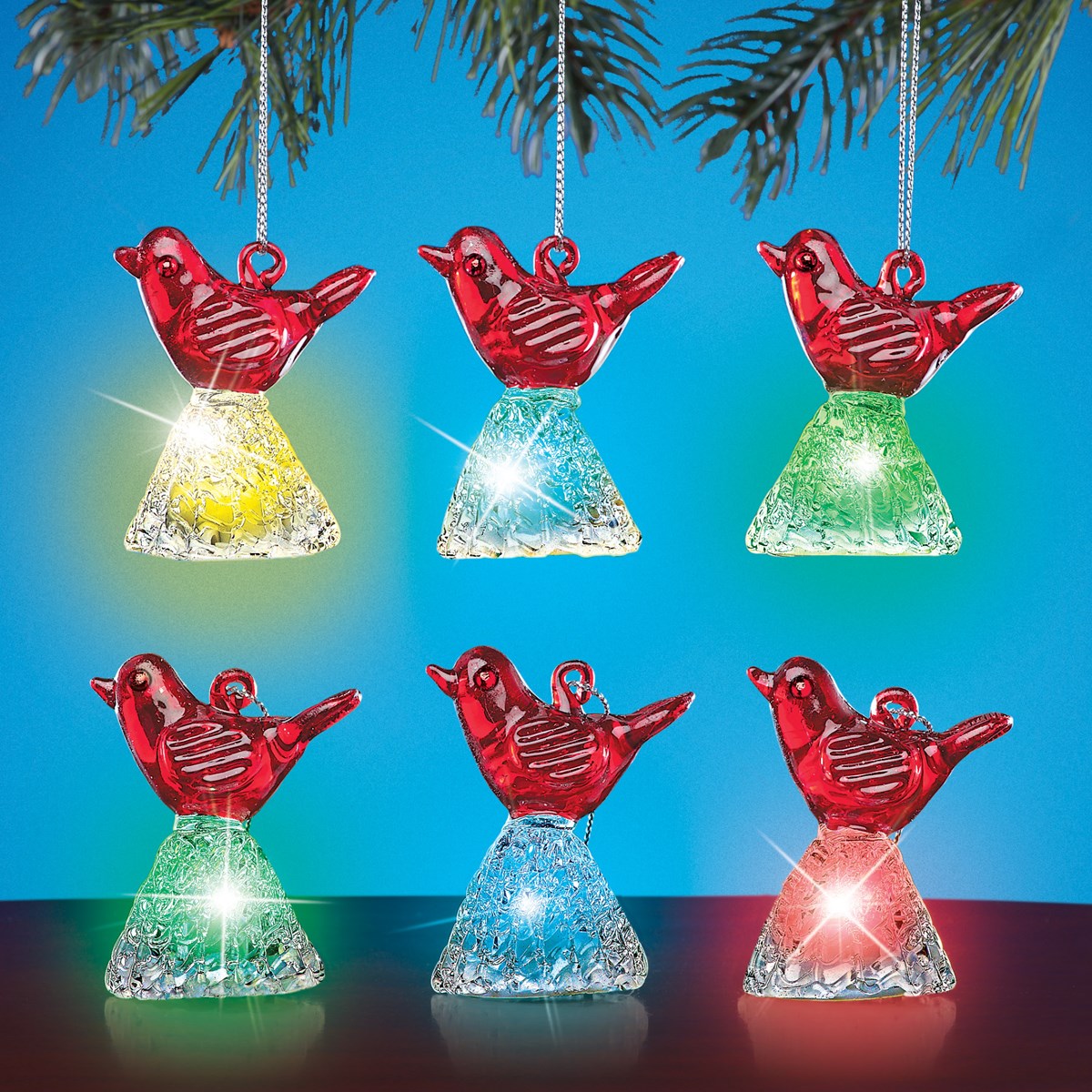 Lighted LED Cardinal Christmas Ornaments Set of 6 Collections Etc.