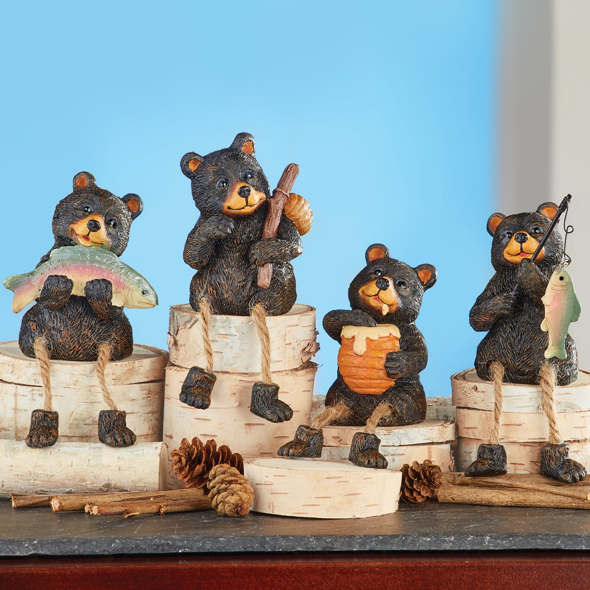 Cute Black Bear Table Decor Figurines Set of 4 Collections Etc.