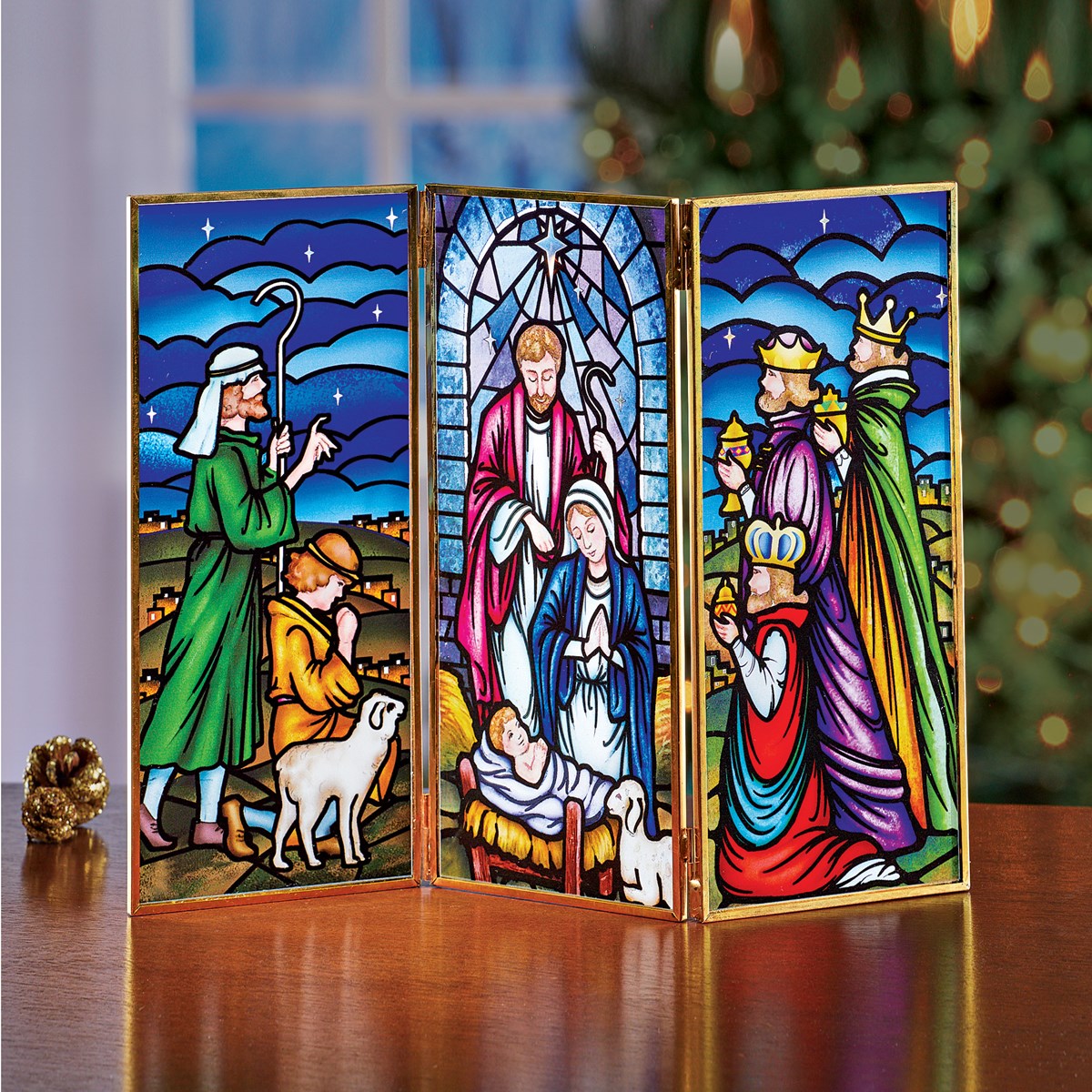 StainedGlass Nativity Tabletop Screen Decoration Collections Etc.