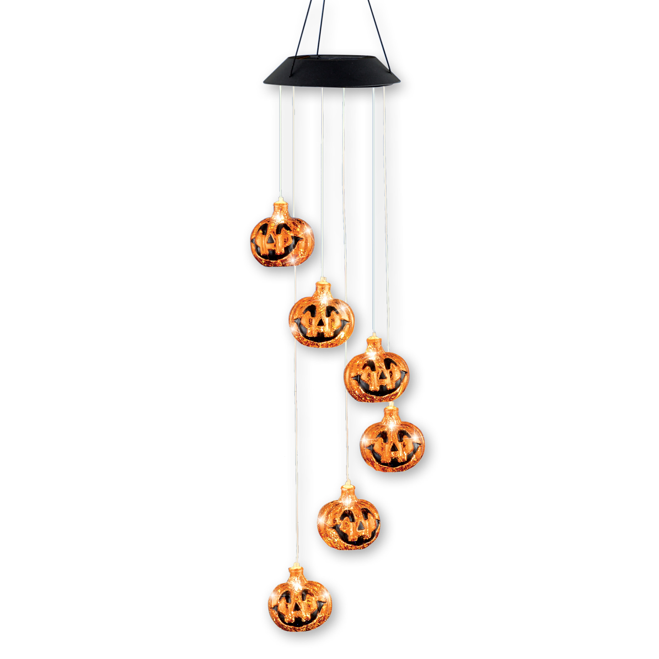 Solar Pumpkin Dangler Outdoor Halloween Accent with Chain and Hook for Easy Hanging