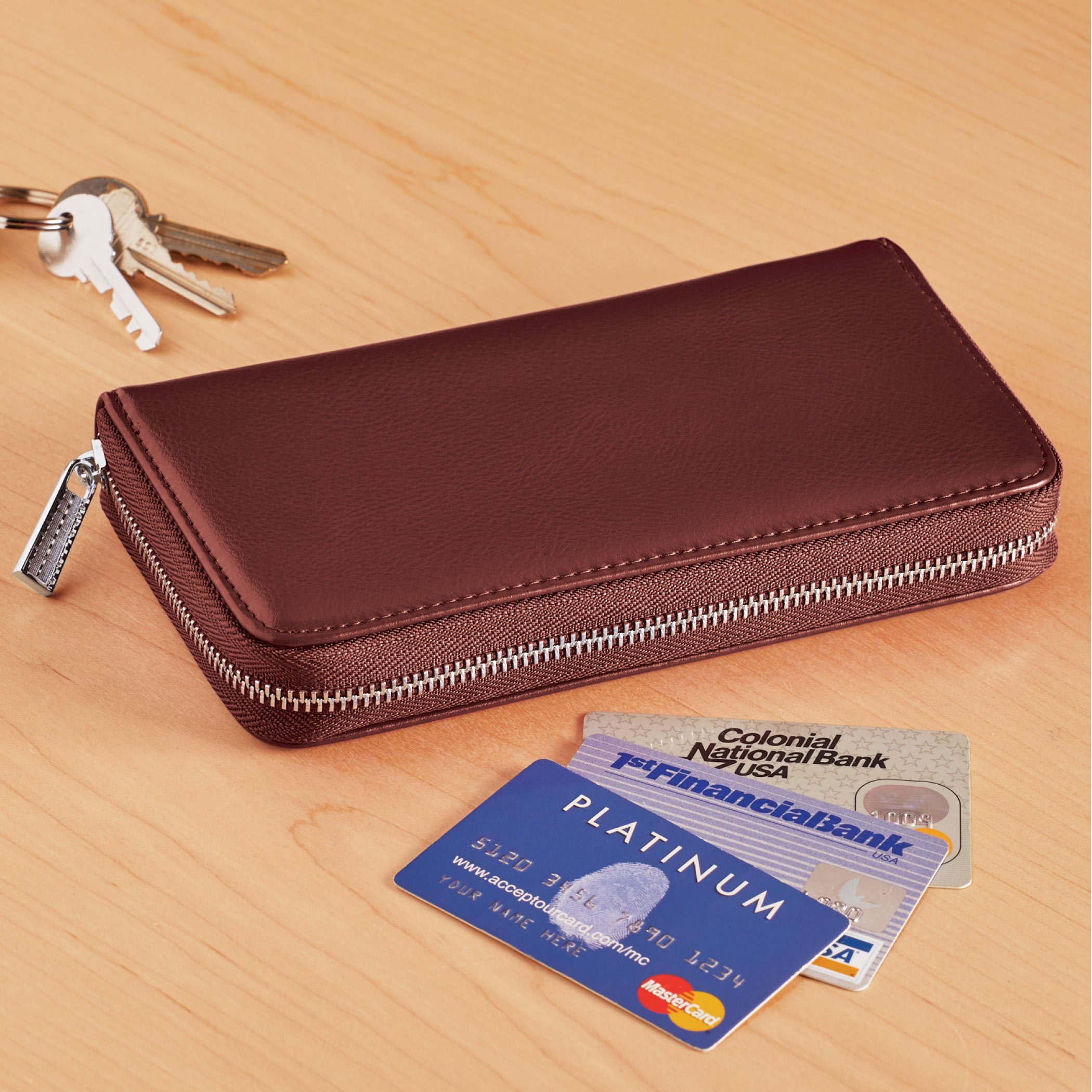 Slim RFID-Blocking Technology Leather Wallet with 36 Slots and Zippered Closure - Imagen 9 de 18