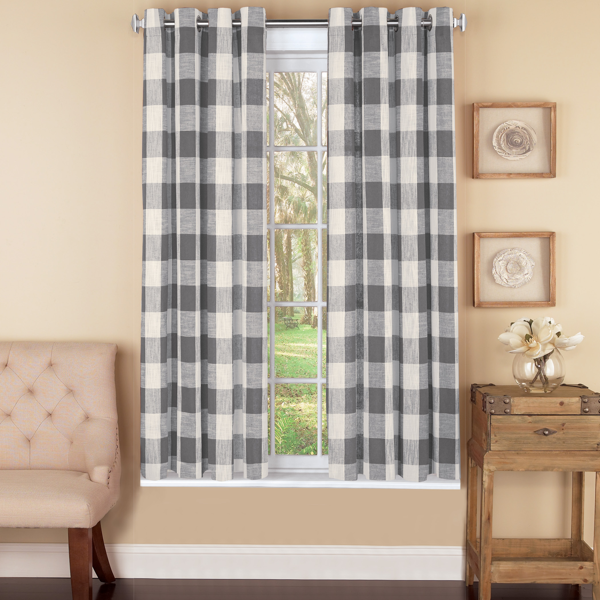 Stylish Checkered Curtain Panel Collections Etc