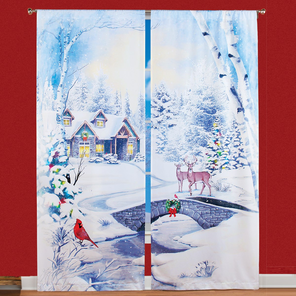 Winter Scene Window Drapes - Set of 2 | Collections Etc.