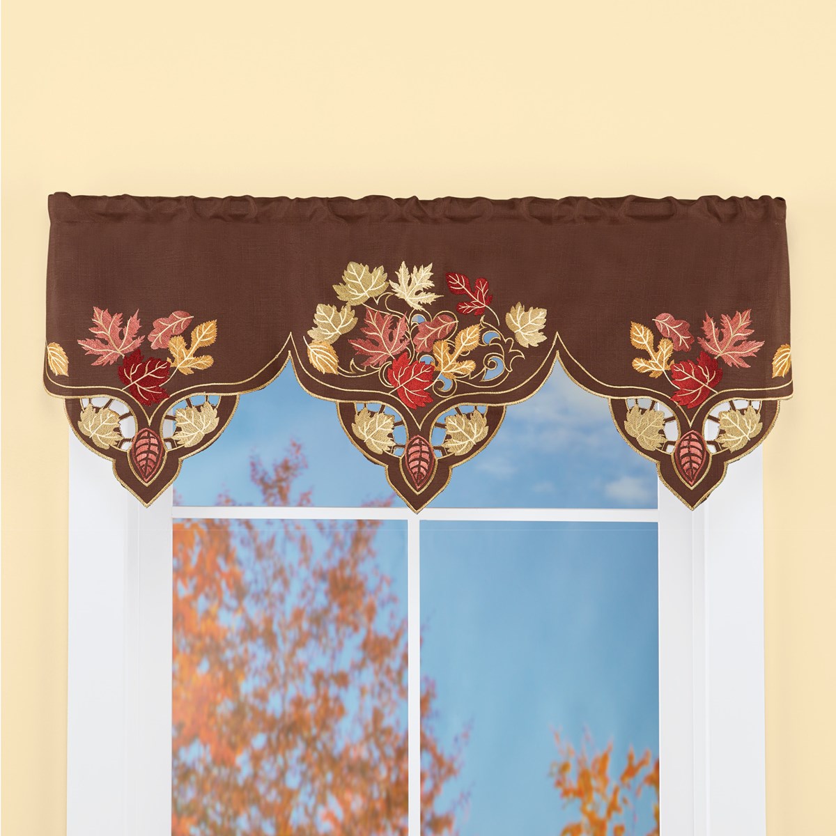 Fall Leaves Embroidered Window Valance Collections Etc.